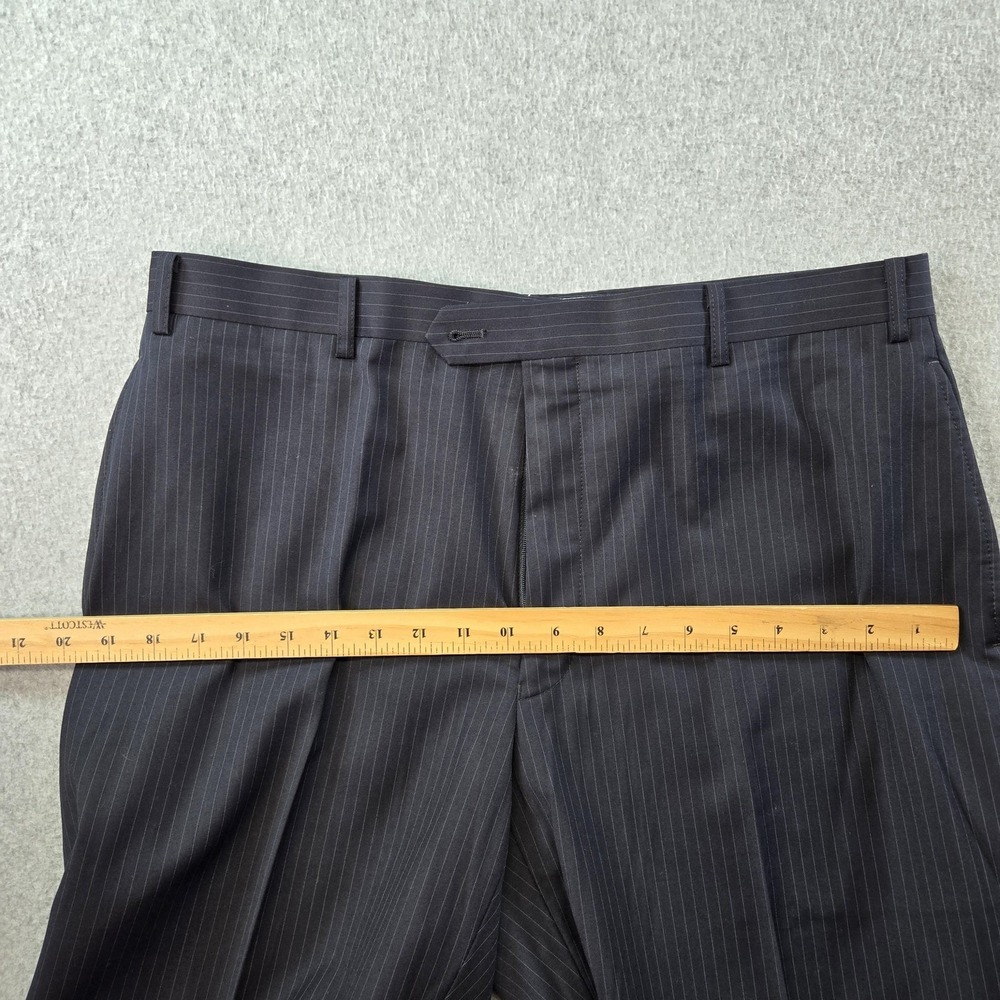 Ralph Lauren Suit Pants Mens 36x30 Black Striped Polyester Rayon Belted - Picture 7 of 10